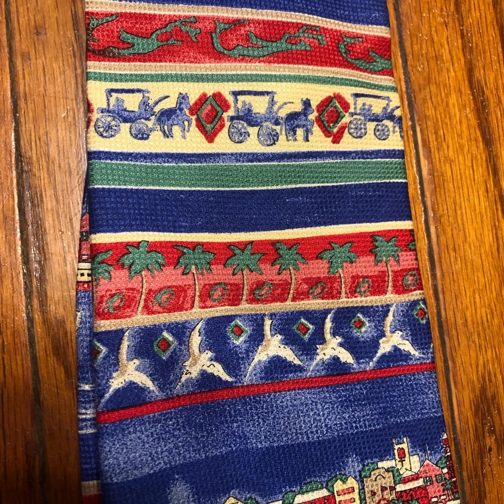 English Sports Shop Mens Neck Tie Bermuda Boats Fun 100% Silk Made in Italy 58”